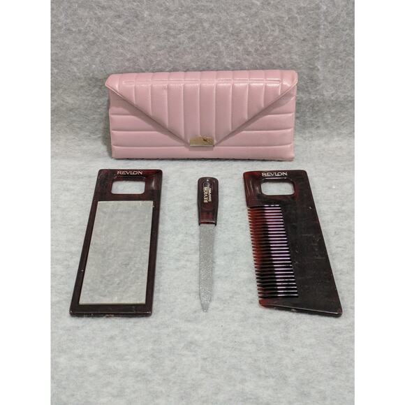 Revlon Grooming Set Tool‎ Kit with Pink Pouch  Comb Shaping Set Vintage - Picture 1 of 10